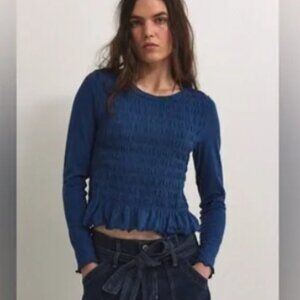 NWT FREE PEOPLE We The Free Sylvie Long Sleeve, Dark Denim Blue, Size S